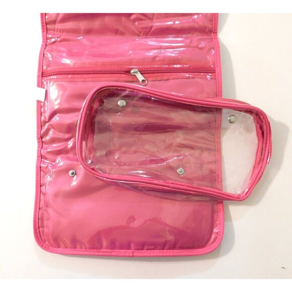 Zebra Print Tote Travel Cosmetic Case Wristlet Set Monogram T Green Pink Canvas - Picture 8 of 11